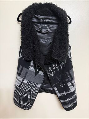 Pendleton Style Wool Blend Faux Fur Vest